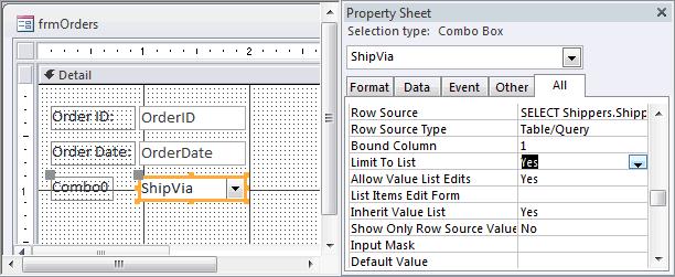 Thuộc tính Limit to List trong Combo Box - Access